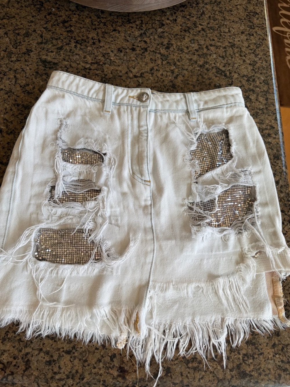 Versace Versus Denim Mini Skirt with Sequin Panels 38 XS